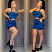 Women Denim Skirts - Màu xanh lam - Xem 4