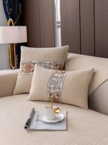 1 Pièce Couverture De Canapé En Chenille Anti-dérapante En Forme De Flocon De Neige En Beige, Nouveau Style Chinois, Entièrement Adaptée Pour Le Salon, Toutes Saisons