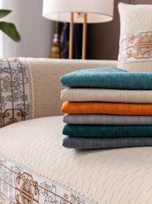 1 Pièce Couverture De Canapé En Chenille Anti-dérapante En Forme De Flocon De Neige En Beige, Nouveau Style Chinois, Entièrement Adaptée Pour Le Salon, Toutes Saisons