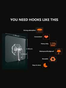 36入組重型自粘掛鉤透明防水&防油牆鉤適用於廚房,浴室,淋浴,戶外家庭裝飾