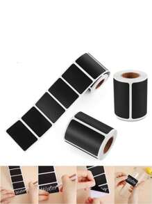 120pcs Blackboard Style Square Pvc Stickers, Writable Black Adhesive Labels For Storage Classification And Reminder - Black - View 1