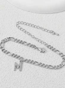 1pc Fully Rhinestone Chain Bracelet With 26 Alphabet Shaped Pendant For Couples, Valentine's Day Gift - Silver - View 6