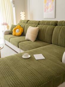 1pc Velvet Sofa Slipcover, Striped Spandex Couch Cover Protector, Double-sided Available, Winter Festival Decoration, Suitable For Various Size Sofas - Green - View 2