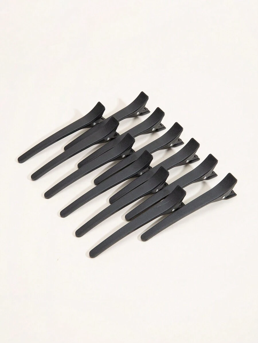 Paquete de 12 pinzas para el cabello con acabado mate negro para peluqueros, diseño antideslizante y de partición con forma de pico de pato y clip largo - Negro - Ver 1