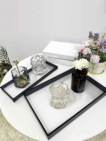 1入黑白條紋水紋裝飾收納盒,亞克力材質