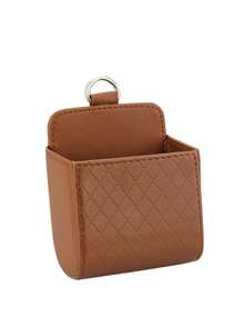 汽車空氣出風口掛式收納盒手機袋pu皮革汽車手機支架汽車內飾配件 - 棕色 - 查看 3