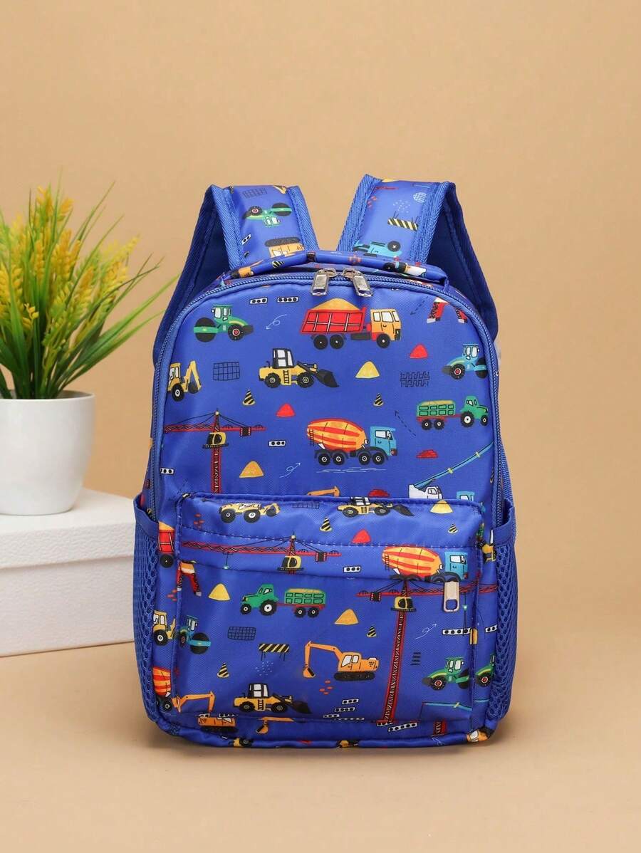 Children's Cartoon Car Pattern Backpack Print Pattern Position Randomly - Blue - View 1
