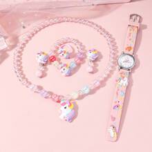 6 件套卡通儿童可爱石英表套装，适合生日礼物、万圣节礼物、年终促销、光棍节 - 粉色 - 查看 5