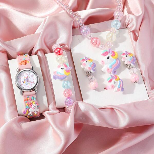 6pcs/Set Cartoon Kids Cute Quartz Watch Set, Suitable For Birthday Gift, Halloween Gift, Year-End Promotion, Singles Day