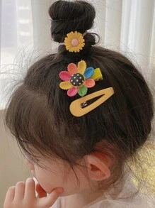 28 件/套 OPP 包装（无卡）女孩卡通向日葵、水果、彩虹发夹发饰套装 - 黃色 - 查看 2