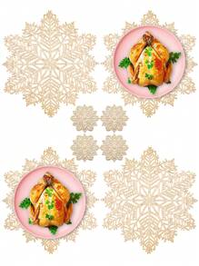 8pcs/set (4pcs Gold Hollow Out Snowflake Pvc Placemats And 4pcs Coasters) With Water Resistant, Easy To Clean, Wipeable, Slip Resistant, Heat Resistant Qualities For Dining Table, Holiday Wedding Party Festival Decor