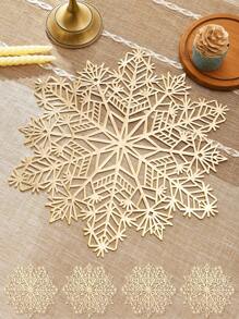 8pcs/set (4pcs Gold Hollow Out Snowflake Pvc Placemats And 4pcs Coasters) With Water Resistant, Easy To Clean, Wipeable, Slip Resistant, Heat Resistant Qualities For Dining Table, Holiday Wedding Party Festival Decor