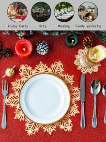8pcs/set (4pcs Gold Hollow Out Snowflake Pvc Placemats And 4pcs Coasters) With Water Resistant, Easy To Clean, Wipeable, Slip Resistant, Heat Resistant Qualities For Dining Table, Holiday Wedding Party Festival Decor
