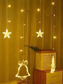 1 Piece Of 3 Meter Christmas Waterfall Lights For Outdoor Or Indoor Decoration With Cute Bells And Reindeer Design, Warm Or White Light To Choose From - Yellow - View 2