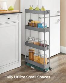 SONGMICS 4-Tier Slide Out Storage Cart, Slim Rolling Cart Wheels, Slim Storage Cart, Space-Saving Bathroom Storage, Kitchen, Narrow Shelf, 15.7 X 5.3 X 33.9 Inches, Gray - 灰色 - 查看 2