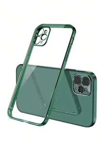 1 pieza Funda de teléfono compatible con iPhone, de unicolor, transparente, de TPU suave, con bordes electrochapados y orificios precisos - Verde militar - Ver 1