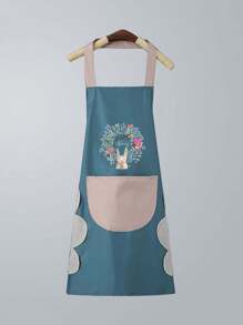 1塊防水防油男女皆可擦手的圍裙,適用於廚房、烹飪、家庭工作,防油韓版腰圍 - 藍色 - 查看 1