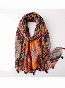 1pc Women's Geometric Pattern Printed Windproof Warm Scarf For Daily Wear - Multicolor - View 1
