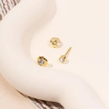 12 Pairs Simple Gold With White Rhinestone Pierced Earrings Set - golden white diamond - View 9