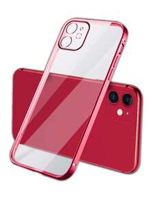 Carcasa suave de TPU transparente de un unicolor, electrochapada, con recortes precisos, compatible con iPhone - Rojo - Ver 1