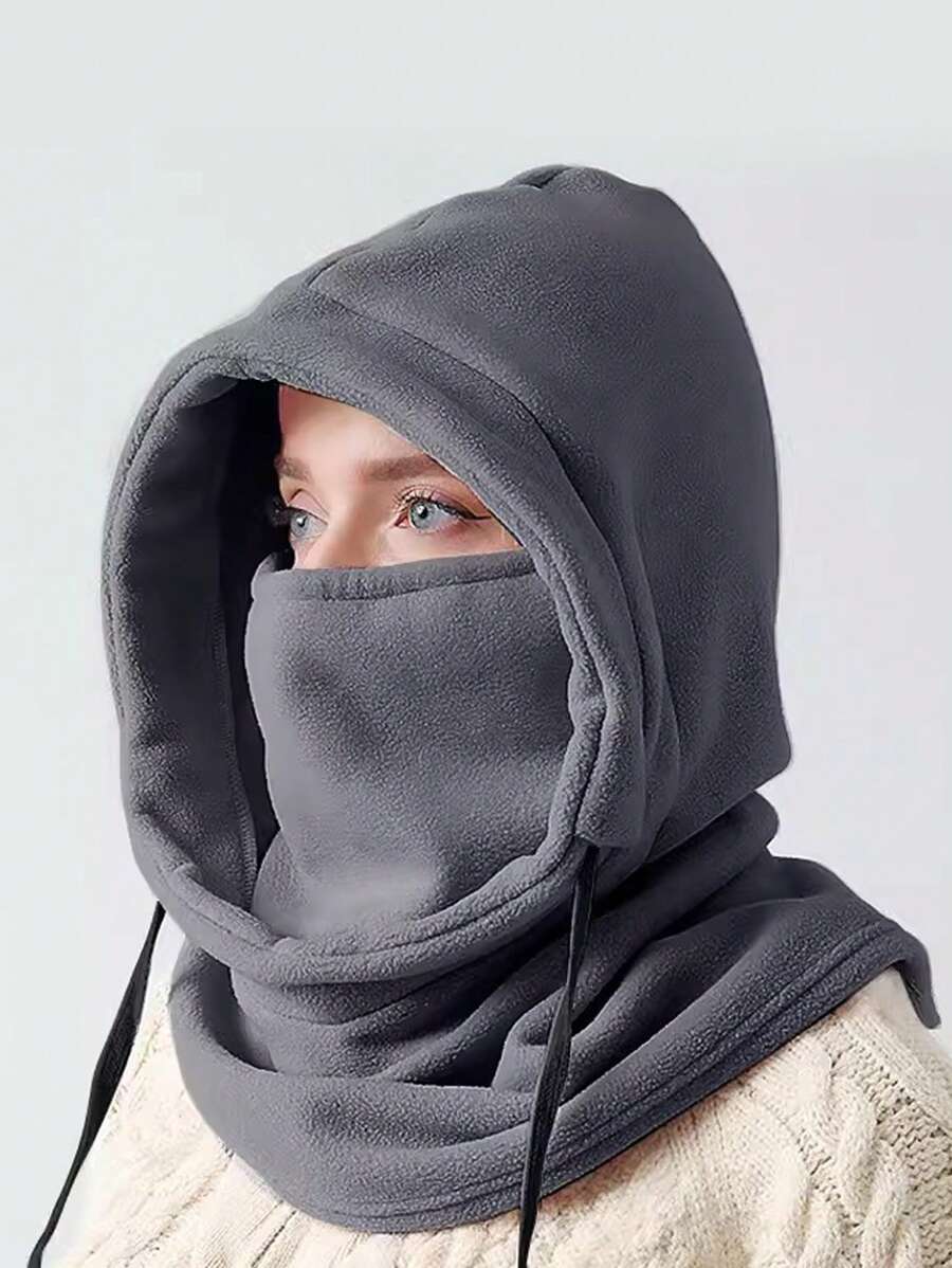 1 Piece Of Couple's 2-Color Cycling Scarf All-In-One Hat Winter Polar Fleece Mask Thermal Lined Thickened Wind And Cold Warm Pullover Hat - Dark Grey - View 1