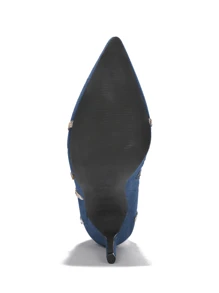 Women's  Rhinestone Thigh High Stiletto Boots - Single Pointy Toe Denim Thigh High High Heel For Special Events