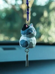 1 Pieza Decoración De Espejo Retrovisor Del Coche Con Caricatura De Gato Gris, Azul Y Blanco - Multicolor - Ver 3