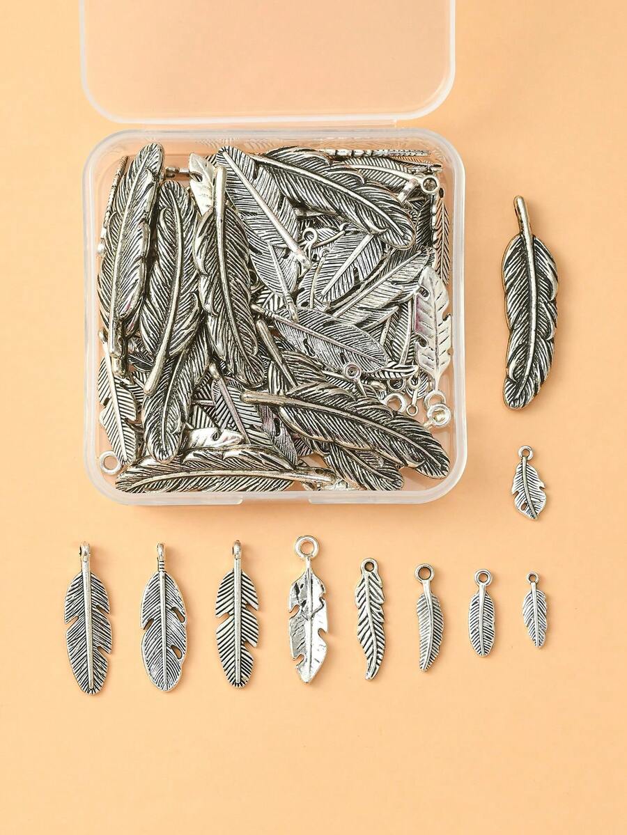 約100入/件鋅合金復古羽毛形狀diy珠寶吊墜,適用於製作耳環、手鍊和項鍊