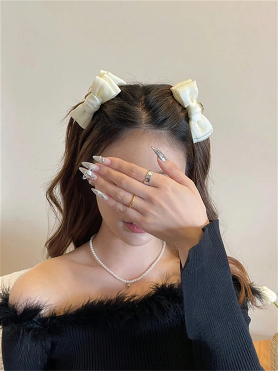 2 件蝴蝶结设计公主刘海发夹，小尺寸适合年轻女性和女士日常佩戴，派对情人节发夹爪夹发夹发夹发夹发夹发夹，蝴蝶结配饰，学校用品，学院秋冬发饰，适合女士度假装扮