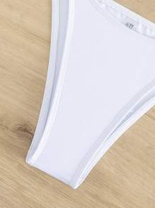 Women's Solid Color Strapless Hollow Out Design Bikini Set With Thong Bottom Summer - White - View 4