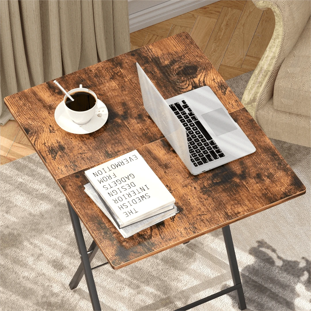 Foldable Tray Table Industrial Dinner Table Portable Snack Camping Folding Table 21.89" x 23.47" x 26.38" - màu nâu - Xem 1