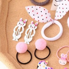 36入組女孩髮飾套裝,包括粉色-白色可愛兔子耳朵髮夾,頭繩,卡通髮夾,公主頭帶,迷你髪爪,鬆緊帶,完美作為節日禮物