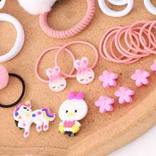 36入組女孩髮飾套裝,包括粉色-白色可愛兔子耳朵髮夾,頭繩,卡通髮夾,公主頭帶,迷你髪爪,鬆緊帶,完美作為節日禮物