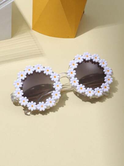 1 Pair Children's Sunflower Sunglasses, Minimalist Fashion Glasses, Suitable For Girls, For Parties, Daily Wear And Outdoor Travel Accessories