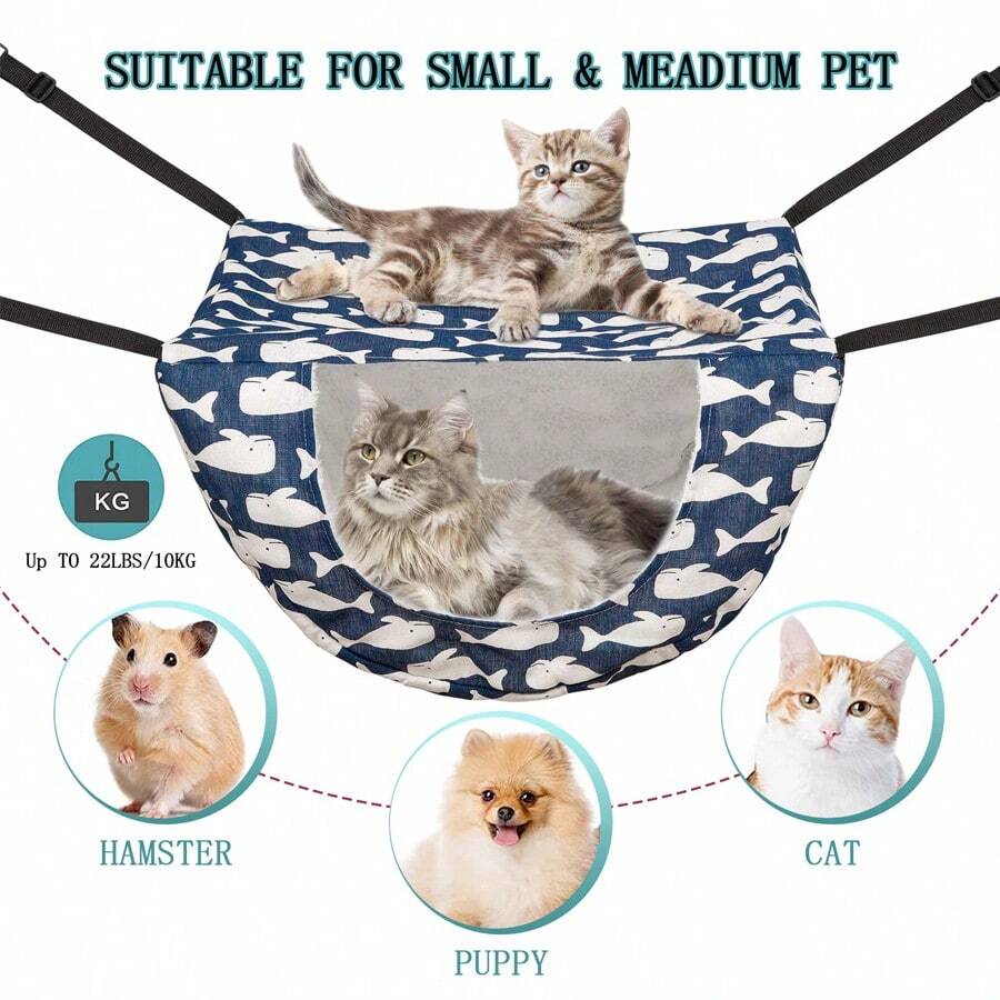 1pc Blue Washable Fluffy Cat Hammock Bed, Suitable For Small And Medium Sized Cats To Sleep In All Seasons - Blue and White - View 1