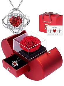 愛的結語項鍊珠寶禮物套裝,搭配玫瑰禮盒,適合作為生日、情人節、紀念日、聖誕節和母親節禮物 - 愛之結項鍊玫瑰花套裝 - 查看 1