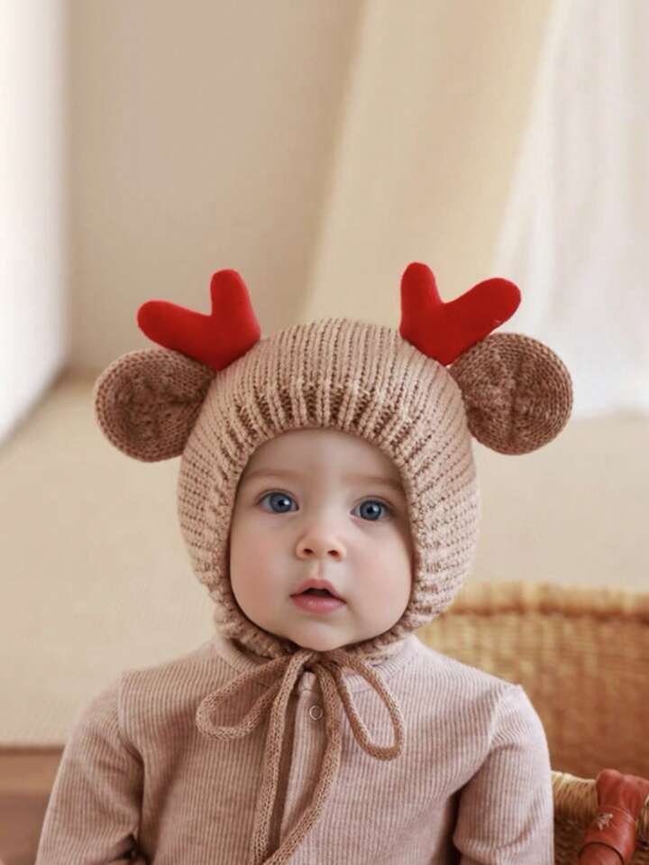 1pc Unisex Baby kids Knitted Hat With Deer Antlers Christmas