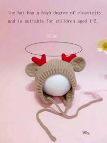 1 Stück unisex beige gestrickte Baby Mütze, Weihnachts Rentier Hut mit Geweih, Weihnachtsgeschenk, Weihnachtsgrüße