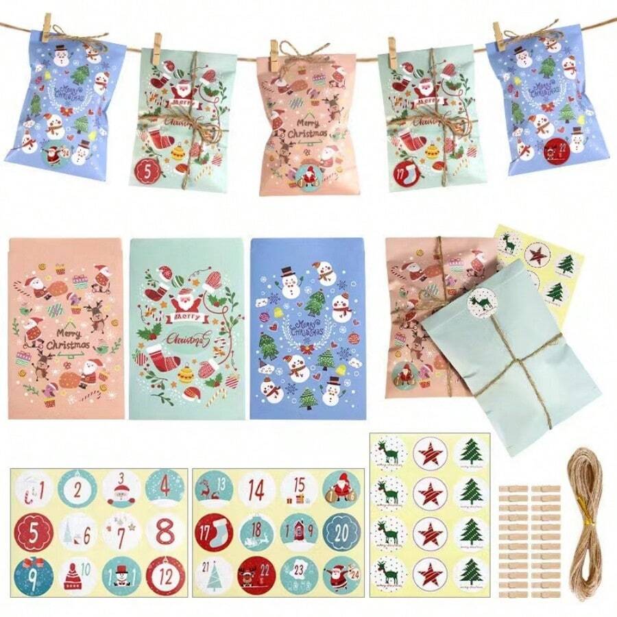 24入組/套聖誕禮品袋日曆糖果包禮品包裝紙包 - 彩色 - 查看 1