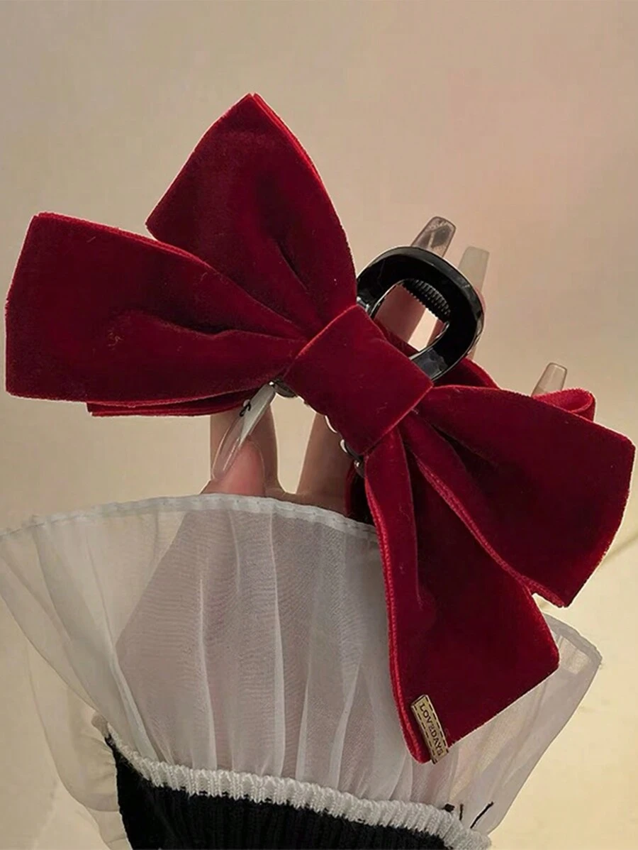 1pc Women's Red Flocked Bow Hair Clip, Suitable For Daily Wear Cute Valentine's Day Valentines Hair Claws Claw Clips Hair Clips Hair Jaw Clip Hair Clamps Hair Clutch Hair Catcher Clip, Casual Fall Winter Hair Accessories For Women For Vacation Outfits Woman Valentines Gift Summer Outfits,Festival,Party
