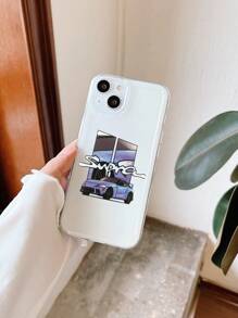 1pc Car Printed Transparent Phone Case With Precise Holes Compatible With IPhone