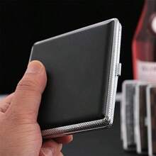 1pc Portable Leather Pattern Cigarette Case For Men, Lightweight Metal Cigarette Box With Cigarette Holder, Cigarette Storage - Black - View 3