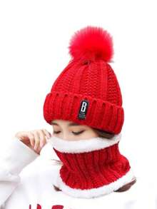 女性冬季帽子圍巾套裝,休閒加厚針織帽與頸部保暖器,時尚防寒配件