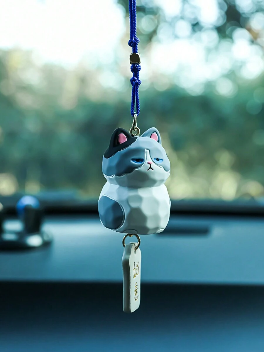 1 Pieza Decoración De Espejo Retrovisor Del Coche Con Caricatura De Gato Gris, Azul Y Blanco - Multicolor - Ver 1