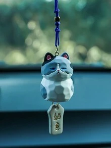 1 Pieza Decoración De Espejo Retrovisor Del Coche Con Caricatura De Gato Gris, Azul Y Blanco - Multicolor - Ver 6