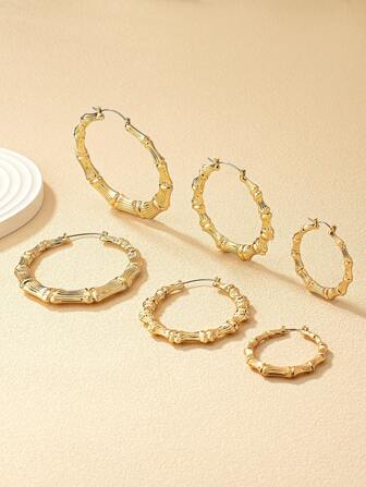 6pcs/Set Ultra-Light Bamboo Earrings, Suitable For Party And Daily Wear