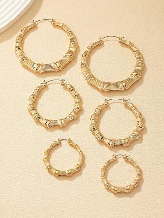 6件/套 超轻竹制耳环，适合派对和日常佩戴