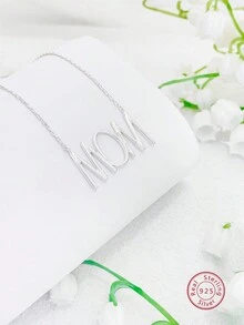 1入組925純銀多功能奢華媽媽字母吊墜項鍊,女士極簡個性化首飾禮物為約會增添光彩