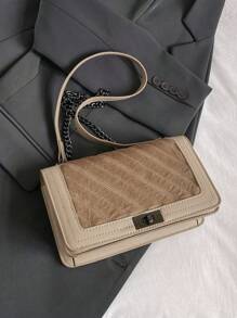 Fashionable Velvet Small Square Bag With Lock Buckle, Versatile Style