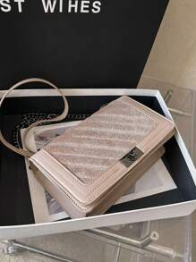 Fashionable Velvet Small Square Bag With Lock Buckle, Versatile Style